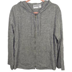Vintage Chico's Women's Linen Blend Houndstooth Zip Up Hoodie, Pockets, Size L